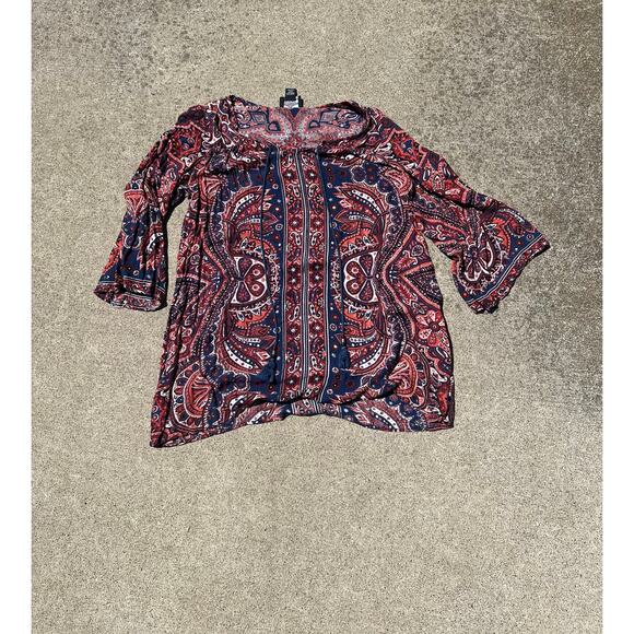 Angie Dress Women Size Small Navy Maroon Paisley Print Flare Sleeve Tassels Mini - Picture 1 of 6